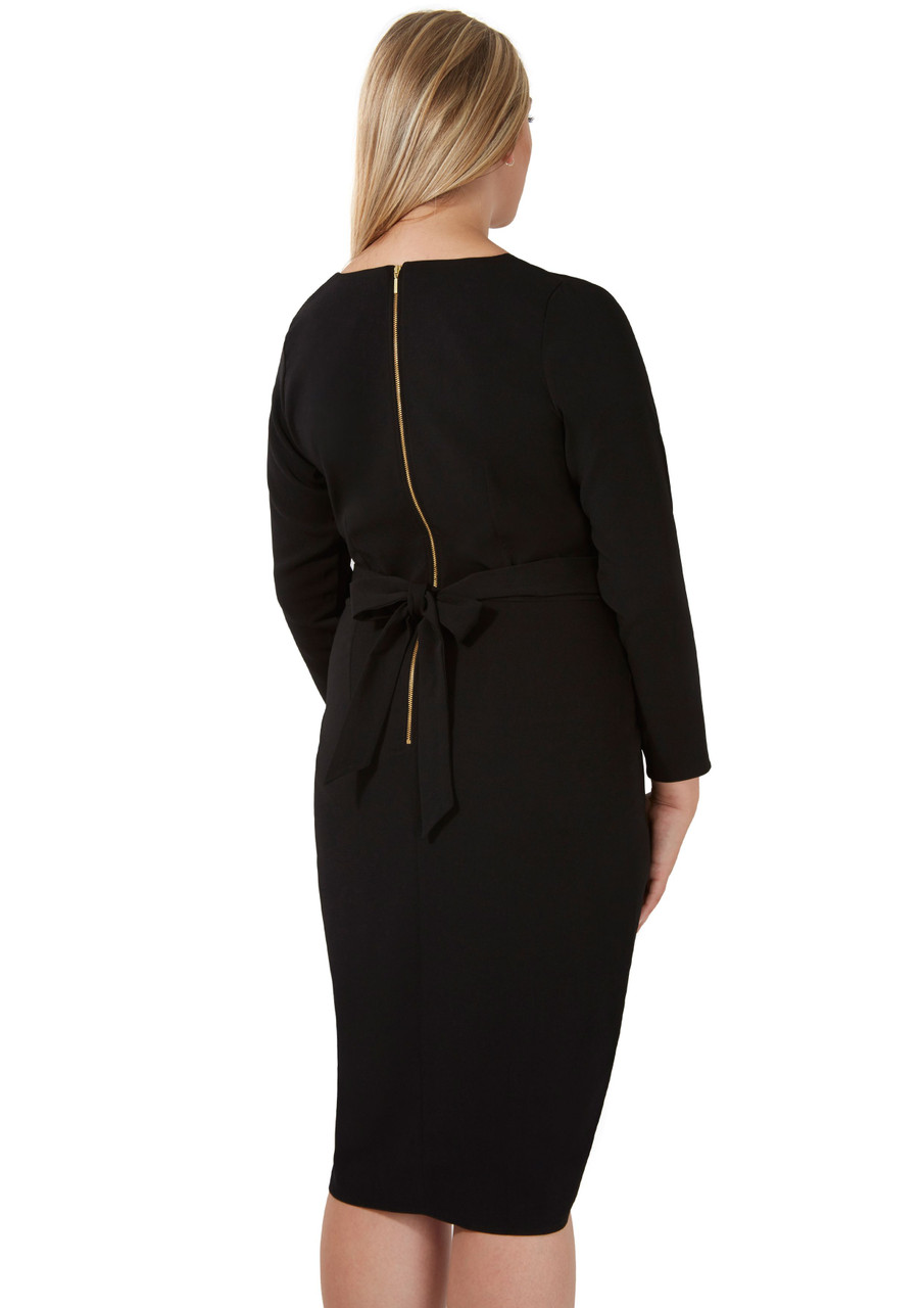 Curve Black Tie Back Long Sleeve Dress